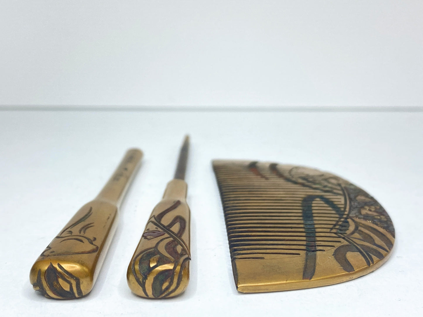 Art Nouveau Japanese Kanzashi Set Kushi Comb/Kōgai Stick, Maki-e Lacque GS717