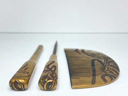 Art Nouveau Japanese Kanzashi Set Kushi Comb/Kōgai Stick, Maki-e Lacque GS717