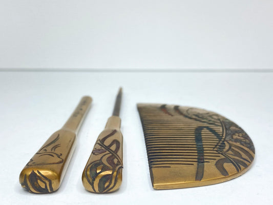 Art Nouveau Japanese Kanzashi Set Kushi Comb/Kōgai Stick, Maki-e Lacque GS717