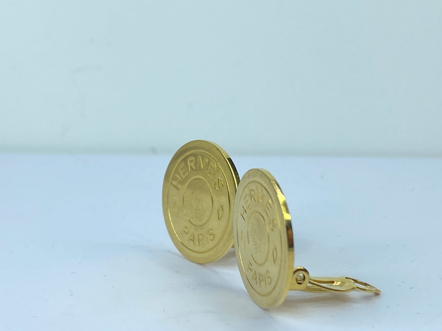 Hermès Clou de Selle Clip on Gold tone earrings with box GS496