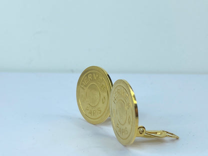 Hermès Clou de Selle Clip on Gold tone earrings with box GS496