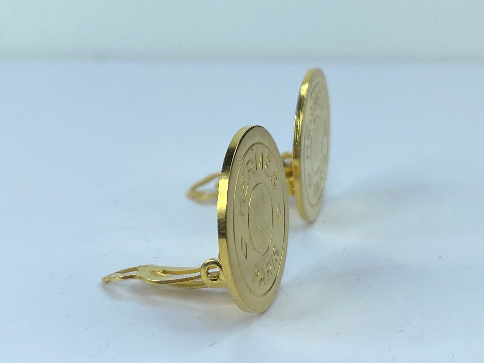 Hermès Clou de Selle Clip on Gold tone earrings with box GS496