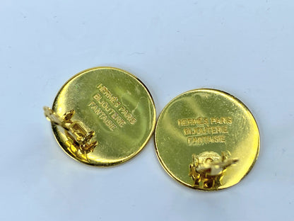 Hermès Clou de Selle Clip on Gold tone earrings with box GS496