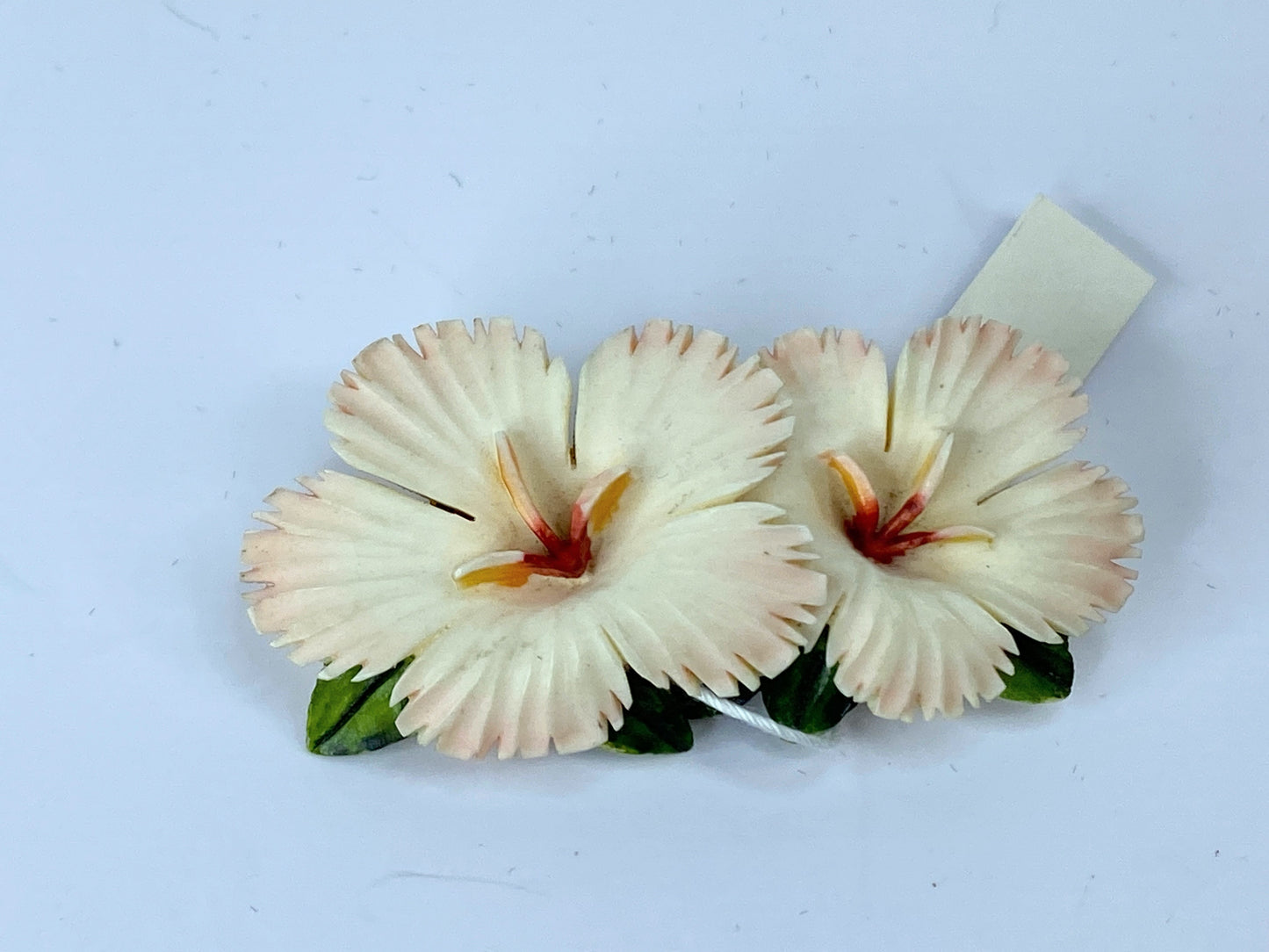 Art Deco hand carved Resin polychrome Hibiscus Floral sterling brooch JR670