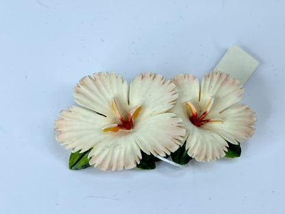 Art Deco hand carved Resin polychrome Hibiscus Floral sterling brooch JR670