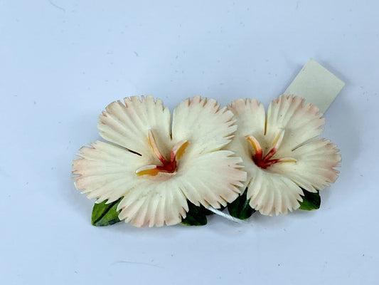 Art Deco hand carved Resin polychrome Hibiscus Floral sterling brooch JR670