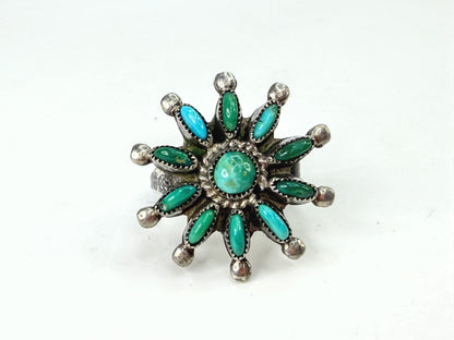 Vintage Zuni Sterling Silver Turquoise Cluster Sunburst Ring Size 6.5 JR1958