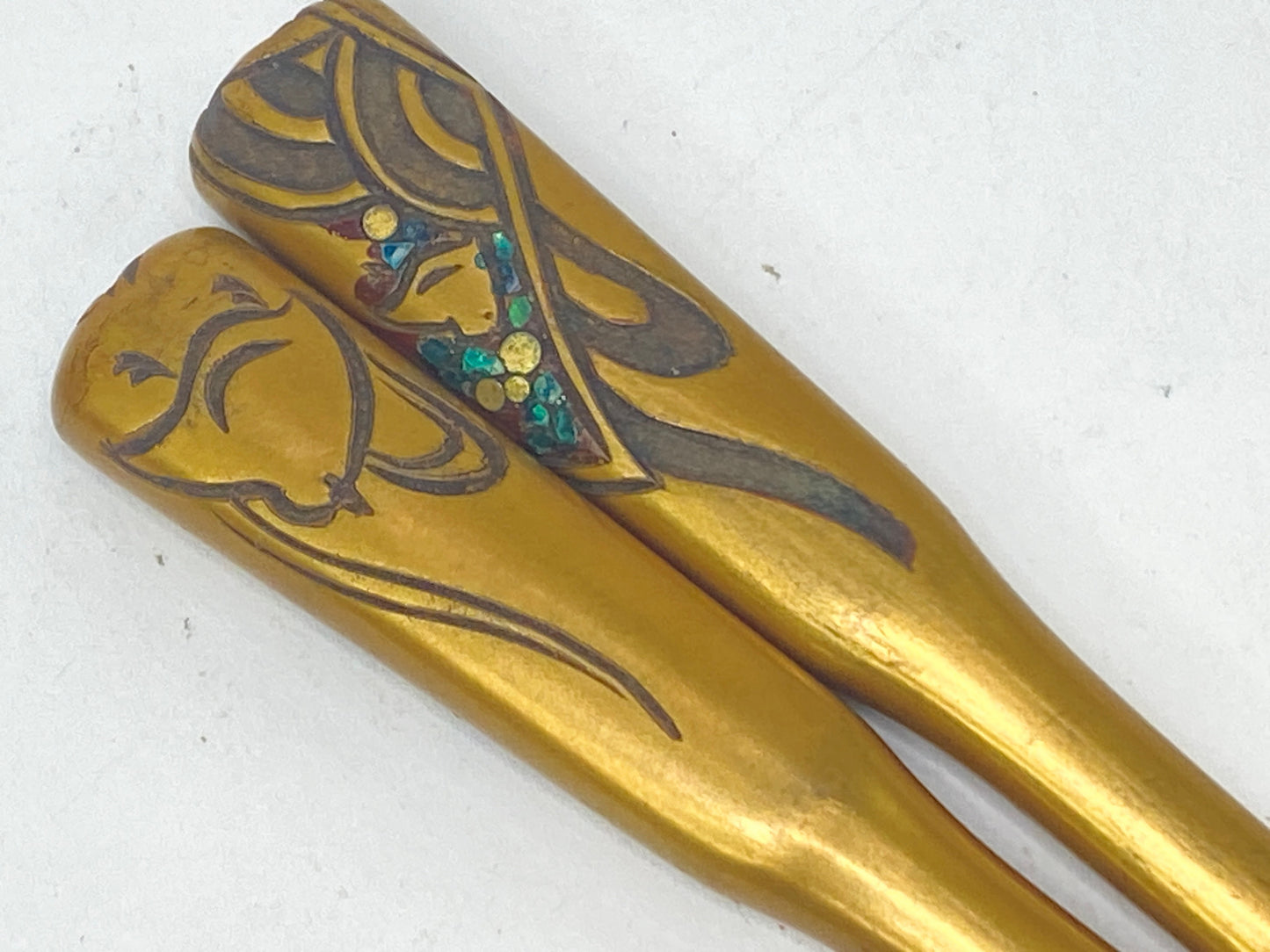 Art Nouveau Japanese Kanzashi Set Kushi Comb/Kōgai Stick, Maki-e Lacque GS717