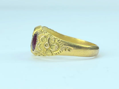 Antique 10K yellow gold Synthetic Ruby trio-stones ring 4.4g s7.75 JR95