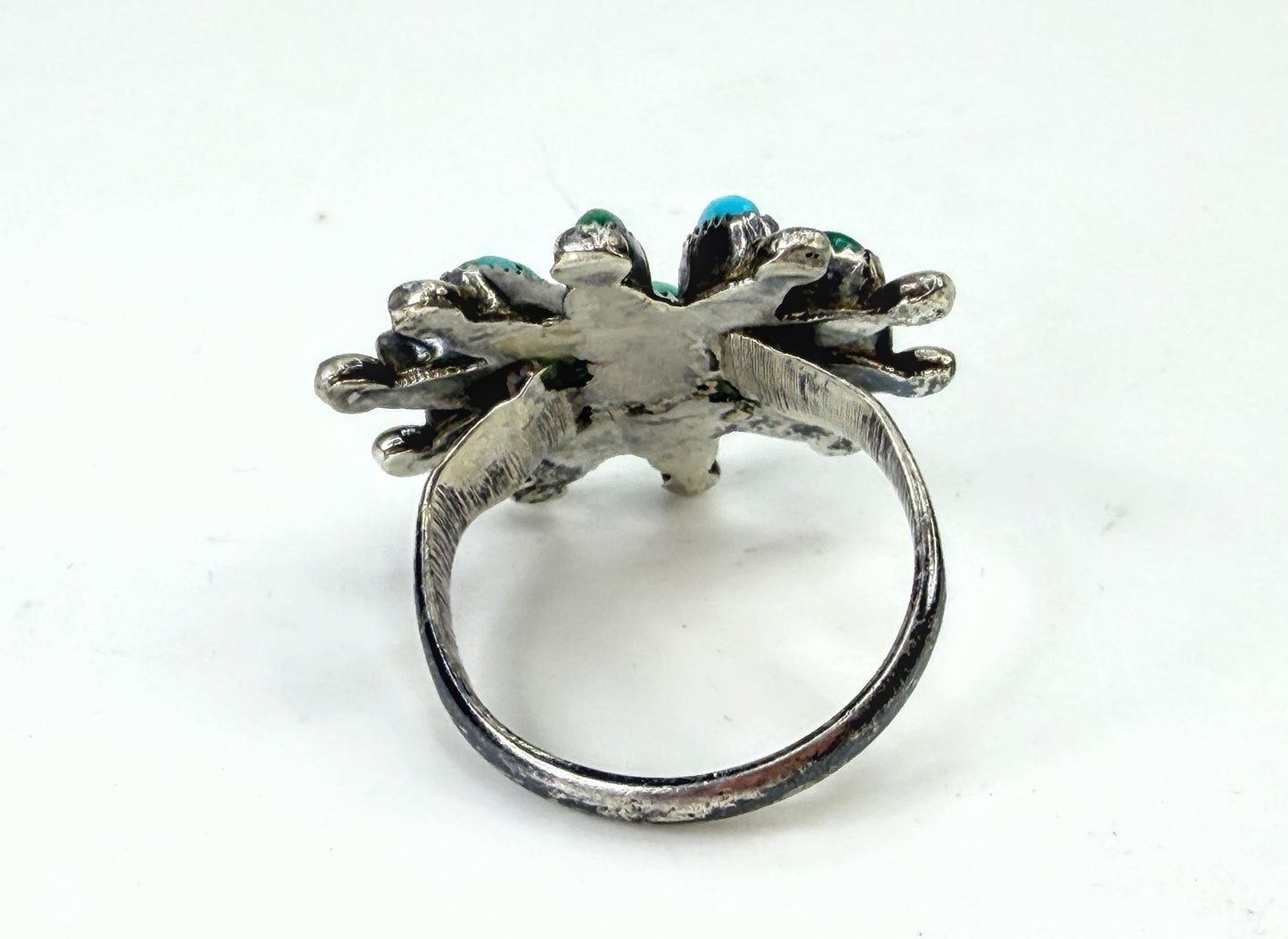 Vintage Zuni Sterling Silver Turquoise Cluster Sunburst Ring Size 6.5 JR1958