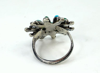 Vintage Zuni Sterling Silver Turquoise Cluster Sunburst Ring Size 6.5 JR1958