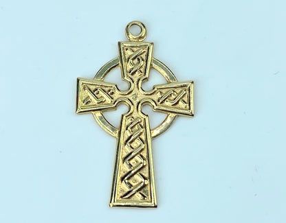 14K yellow gold Irish celtic Cross charm Pendant 1 3/16" 2.3 g JR9542