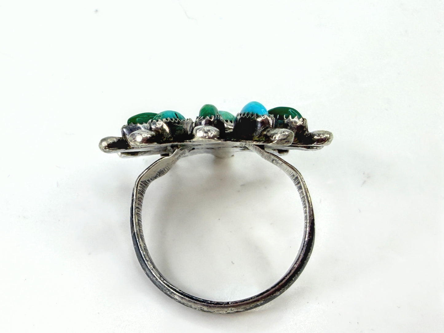Vintage Zuni Sterling Silver Turquoise Cluster Sunburst Ring Size 6.5 JR1958