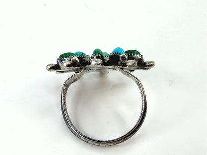 Vintage Zuni Sterling Silver Turquoise Cluster Sunburst Ring Size 6.5 JR1958
