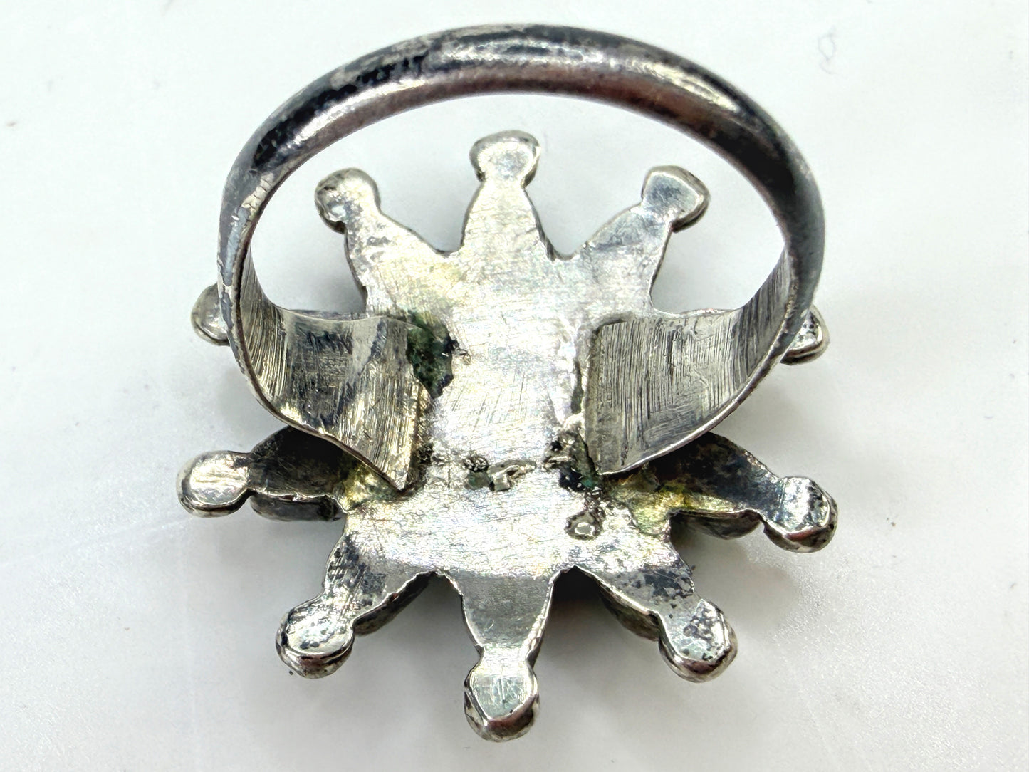 Vintage Zuni Sterling Silver Turquoise Cluster Sunburst Ring Size 6.5 JR1958