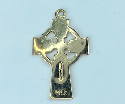 14K yellow gold Irish celtic Cross charm Pendant 1 3/16" 2.3 g JR9542