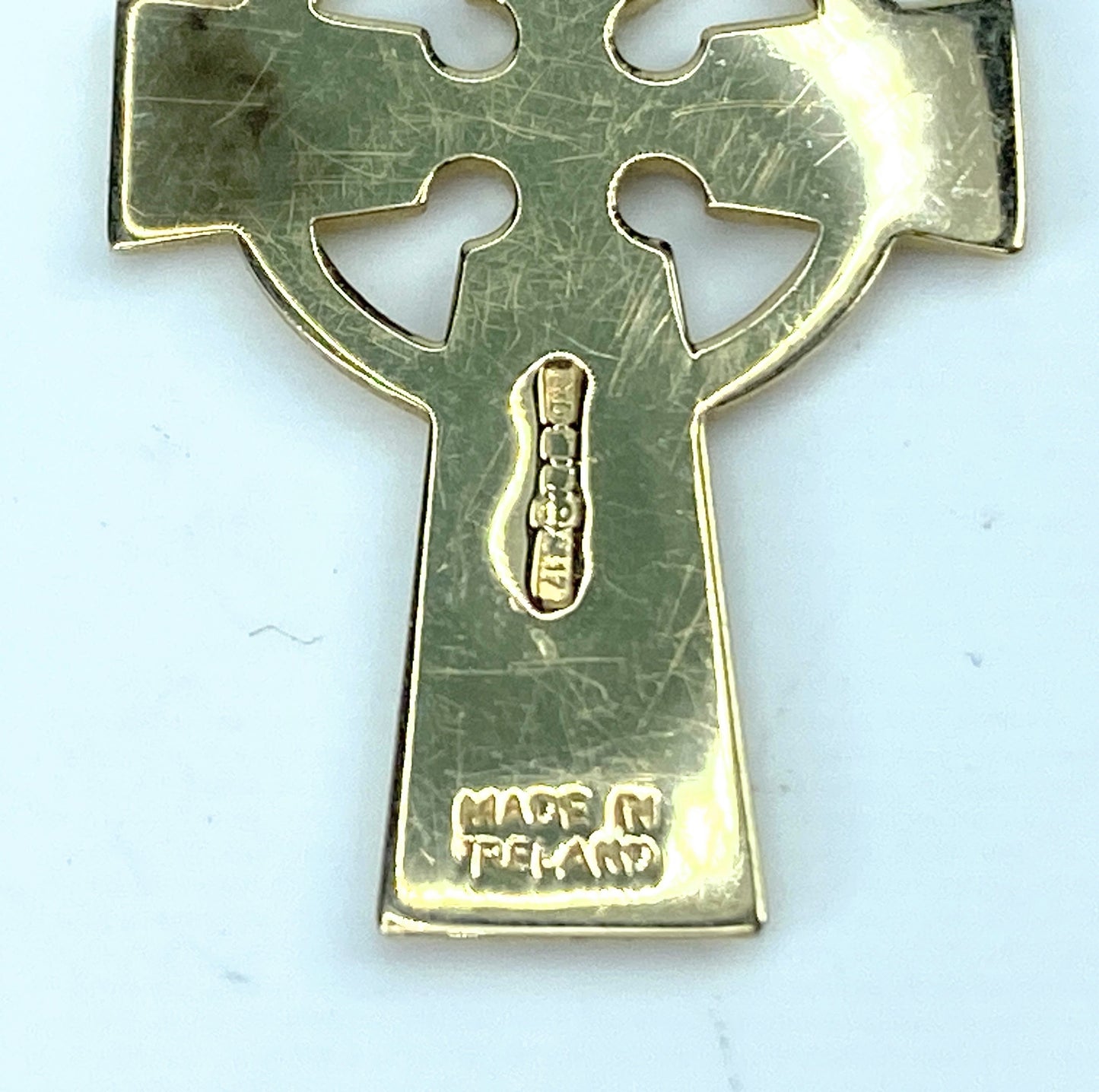 14K yellow gold Irish celtic Cross charm Pendant 1 3/16" 2.3 g JR9542