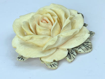c1930 deep carved resin Rose Floral brooch pink center sterling silver JR671