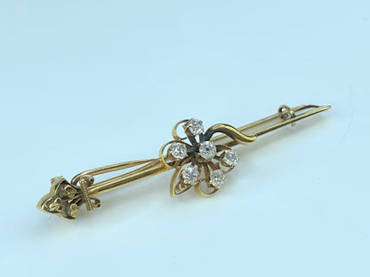 c1930's 15ct Gold 0.6ct Old Euro cut diamond Flower pin JR9034