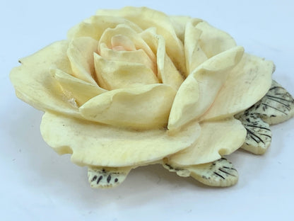 c1930 deep carved resin Rose Floral brooch pink center sterling silver JR671