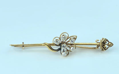 c1930's 15ct Gold 0.6ct Old Euro cut diamond Flower pin JR9034