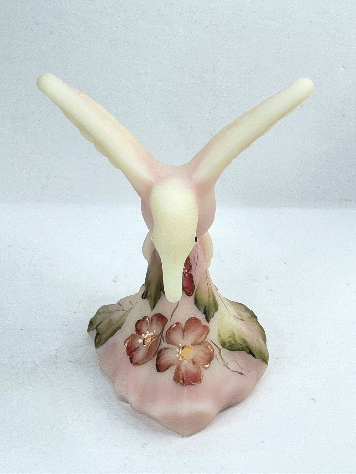 Vintage Fenton Burmese Glass Hummingbird Hand Painted D. Wright Floral A1217