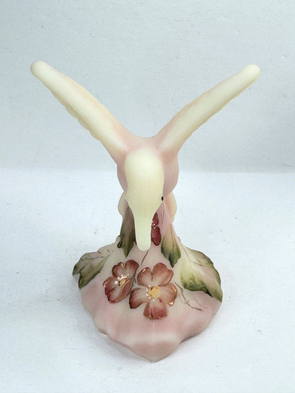 Vintage Fenton Burmese Glass Hummingbird Hand Painted D. Wright Floral A1217