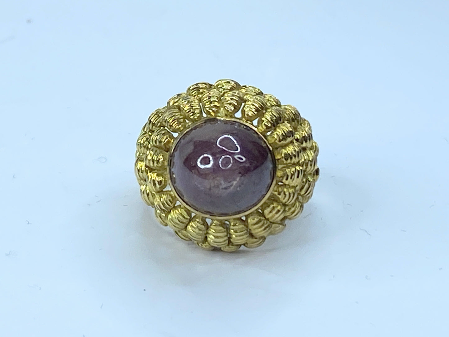 14K yellow gold carbochon Star Ruby texture Dome ring s6.5 10.4g JR675