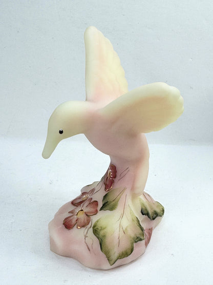 Vintage Fenton Burmese Glass Hummingbird Hand Painted D. Wright Floral A1217