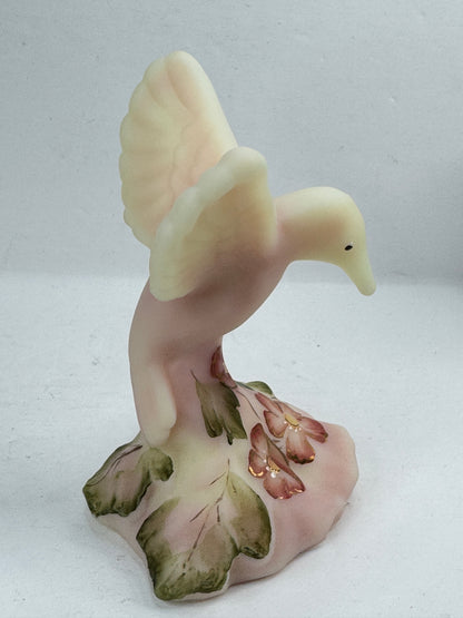 Vintage Fenton Burmese Glass Hummingbird Hand Painted D. Wright Floral A1217