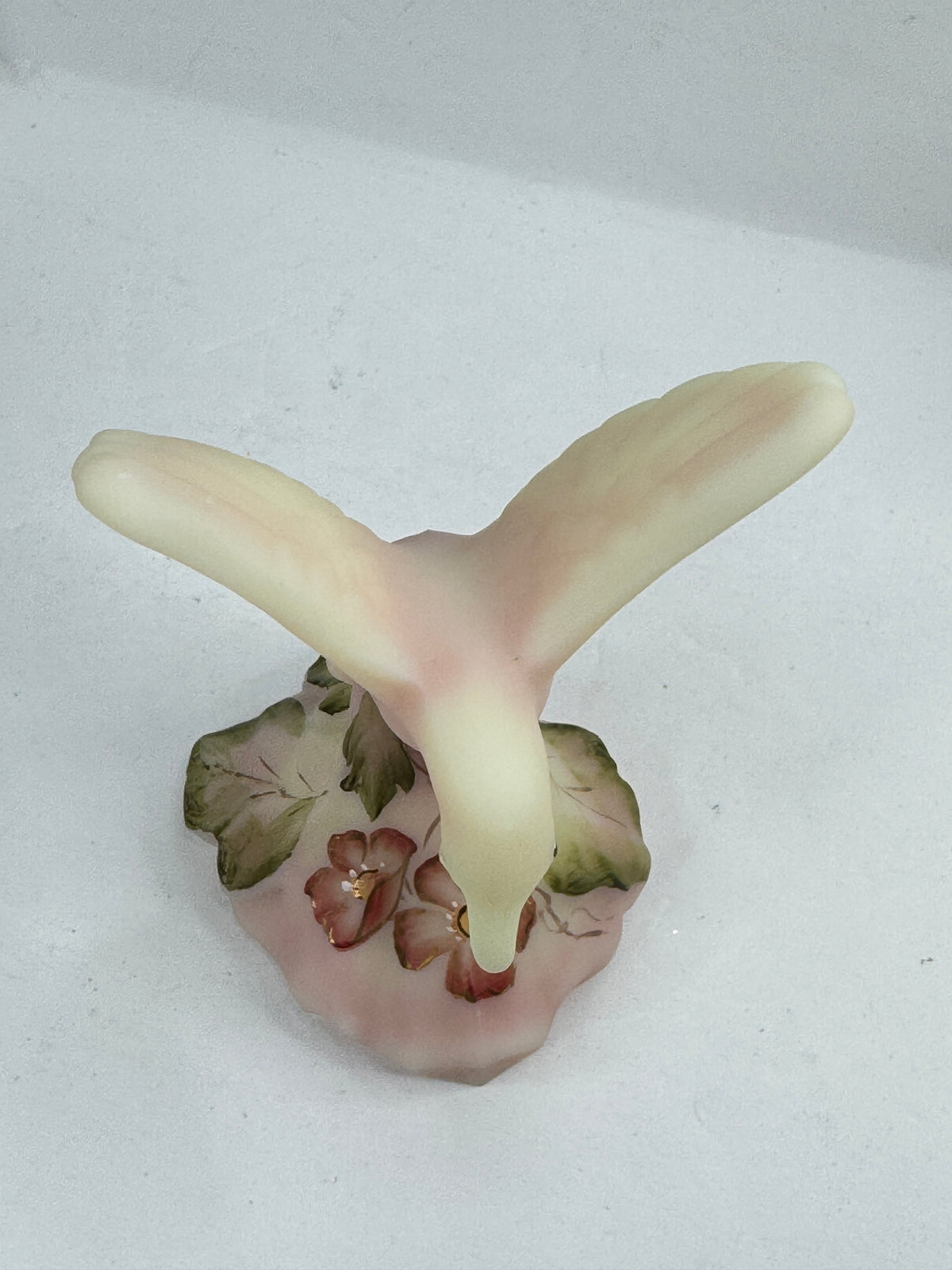 Vintage Fenton Burmese Glass Hummingbird Hand Painted D. Wright Floral A1217