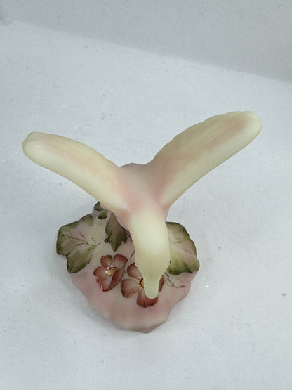 Vintage Fenton Burmese Glass Hummingbird Hand Painted D. Wright Floral A1217