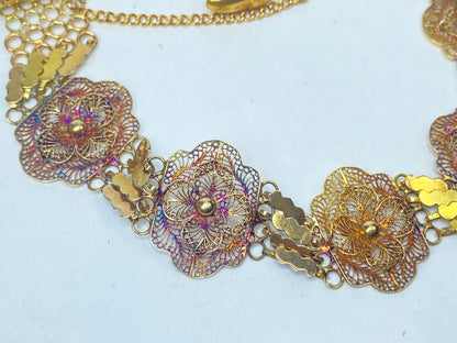 Antique Art Deco 18K Gold Filigree Floral Bracelet with Acorn Charm JR1110