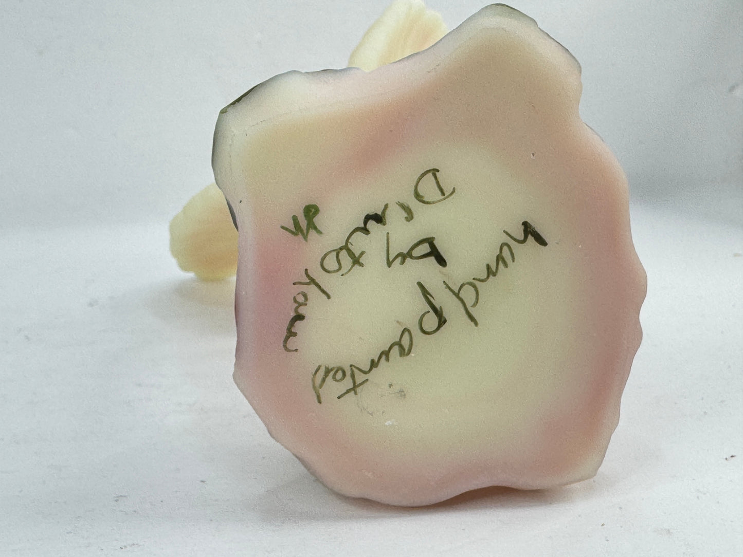 Vintage Fenton Burmese Glass Hummingbird Hand Painted D. Wright Floral A1217