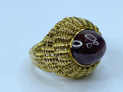 14K yellow gold carbochon Star Ruby texture Dome ring s6.5 10.4g JR675