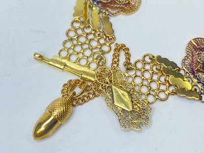 Antique Art Deco 18K Gold Filigree Floral Bracelet with Acorn Charm JR1110