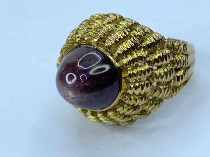 14K yellow gold carbochon Star Ruby texture Dome ring s6.5 10.4g JR675