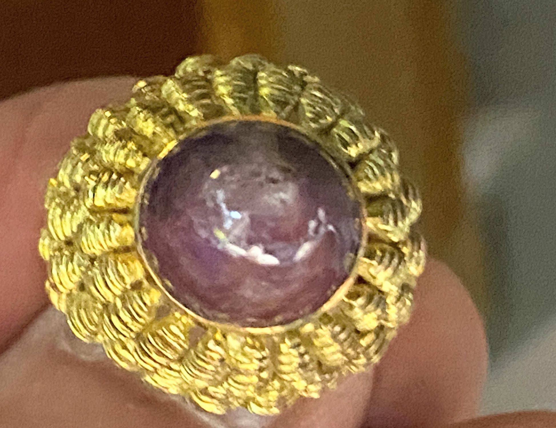 14K yellow gold carbochon Star Ruby texture Dome ring s6.5 10.4g JR675