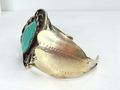 Vintage Southwestern Sterling Turquoise Floral petal Cuff Bracelet 6.75" JR1962