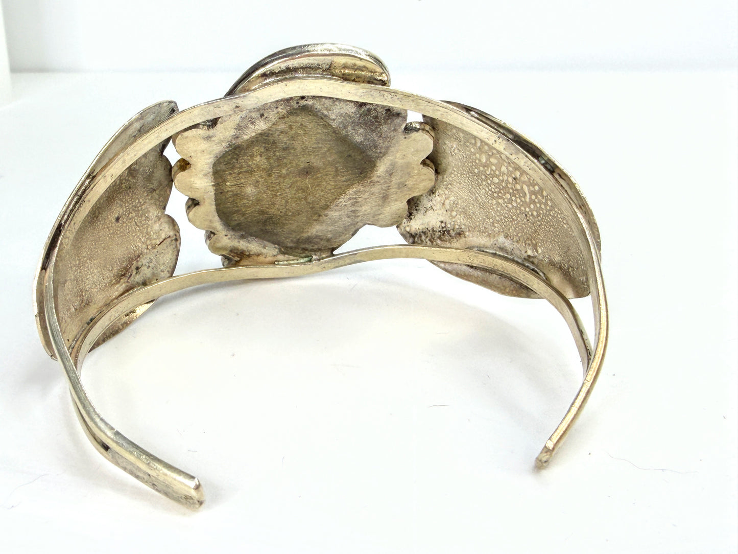 Vintage Southwestern Sterling Turquoise Floral petal Cuff Bracelet 6.75" JR1962