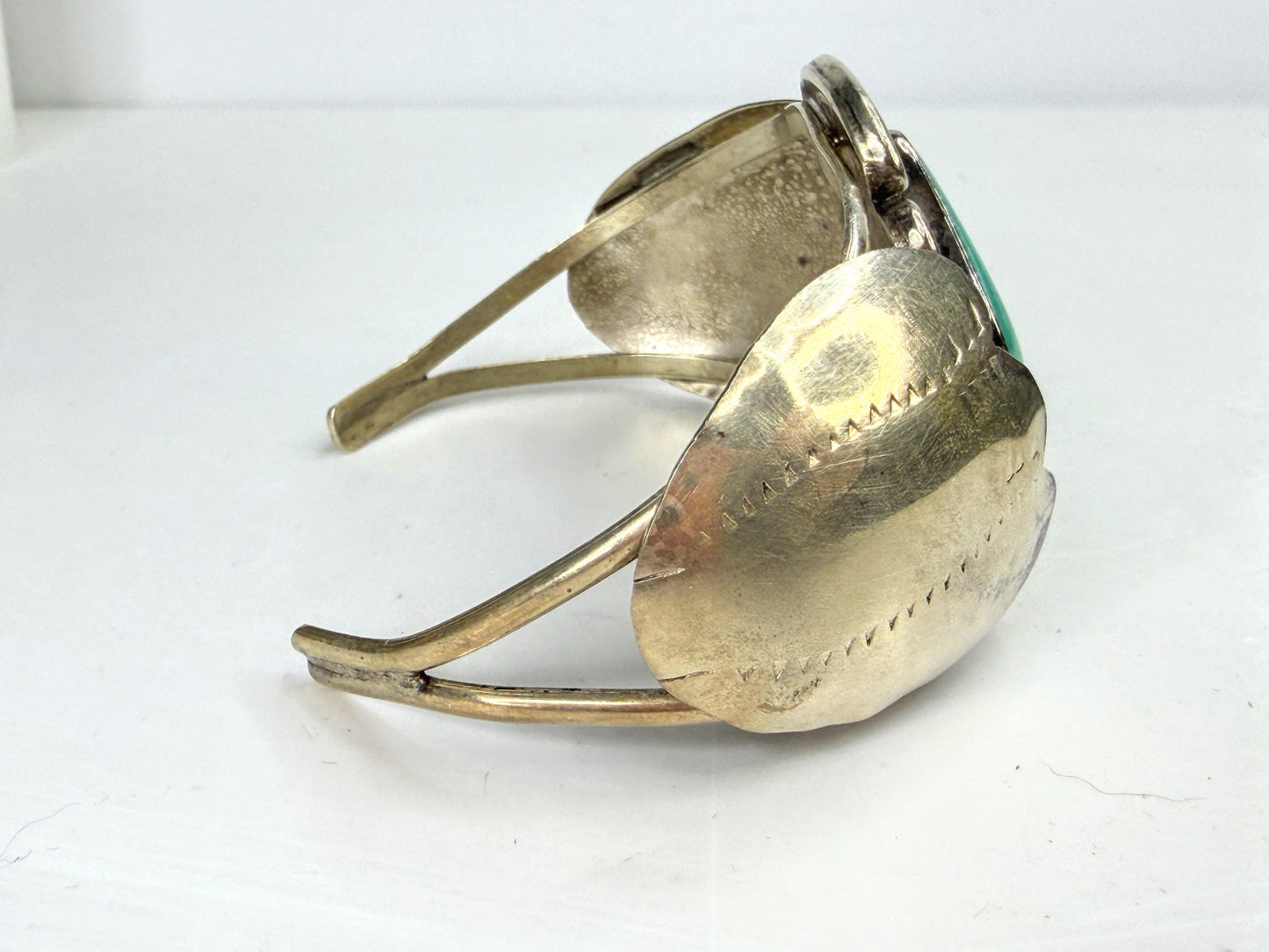 Vintage Southwestern Sterling Turquoise Floral petal Cuff Bracelet 6.75" JR1962