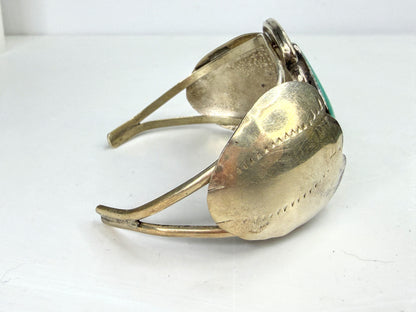 Vintage Southwestern Sterling Turquoise Floral petal Cuff Bracelet 6.75" JR1962