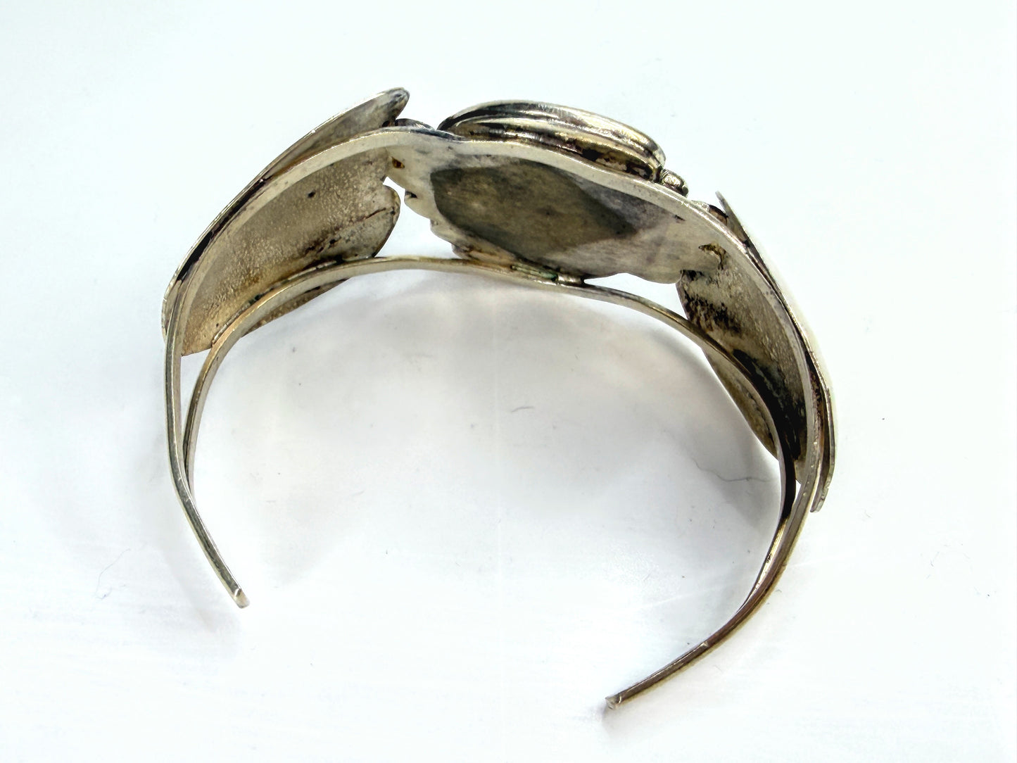 Vintage Southwestern Sterling Turquoise Floral petal Cuff Bracelet 6.75" JR1962