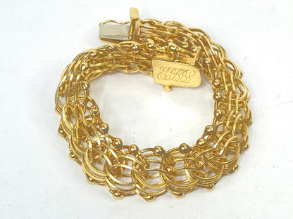 Exceptional 14K Gold Filigree Bracelet with Etched Links & Safety Chain JR1111