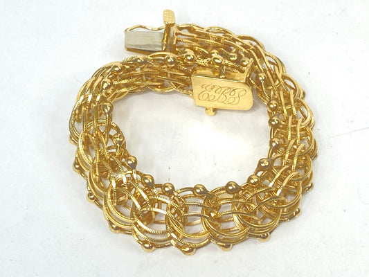 Exceptional 14K Gold Filigree Bracelet with Etched Links & Safety Chain JR1111