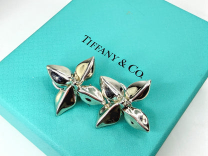 Vintage Tiffany & Co Sterling Silver Plumeria Poinsettia Flower Earrings JR1966