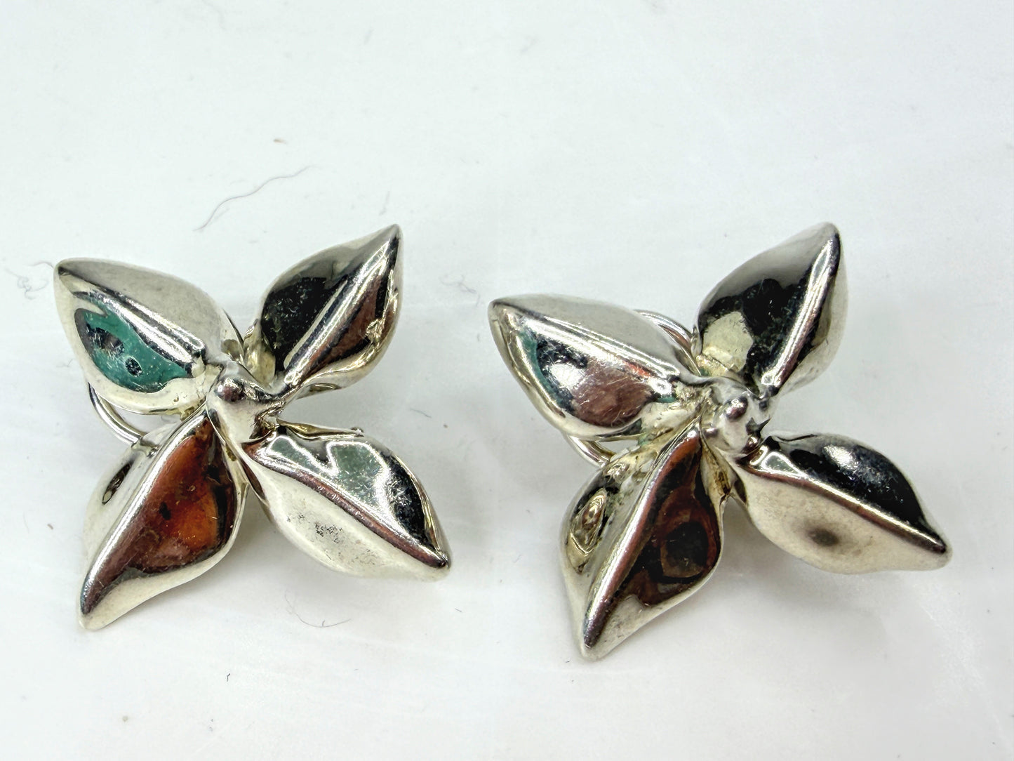 Vintage Tiffany & Co Sterling Silver Plumeria Poinsettia Flower Earrings JR1966
