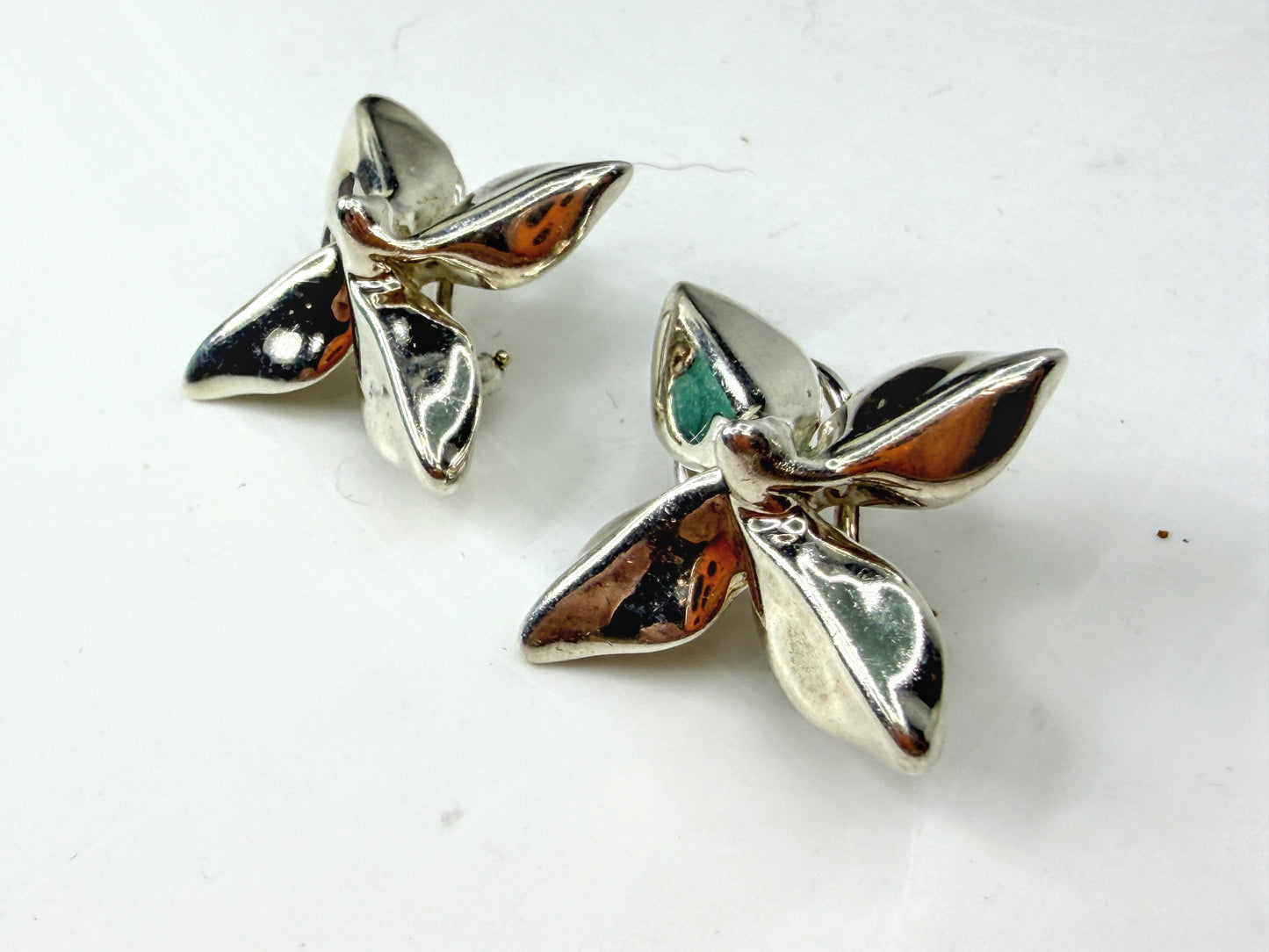Vintage Tiffany & Co Sterling Silver Plumeria Poinsettia Flower Earrings JR1966