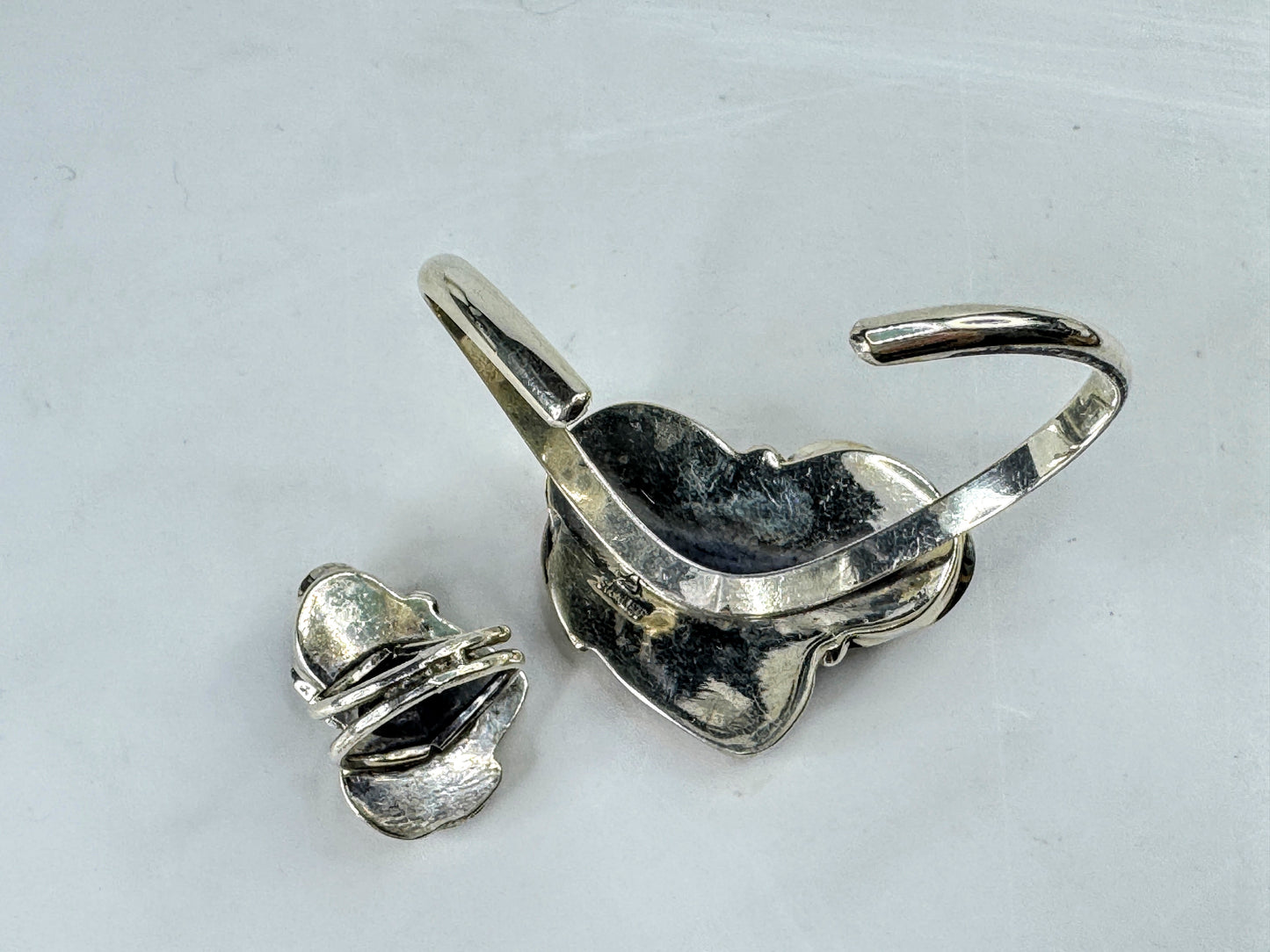 Vintage Sterling Silver Amethyst Rose Cuff Bracelet and Ring 6" s6 32g JR2073