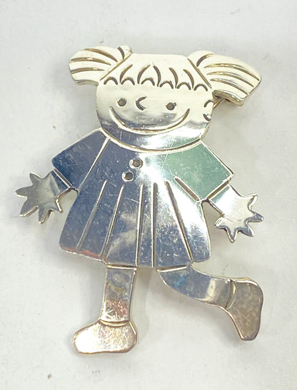 Sterling Silver Girl Brooch, Vintage Figural Design, 925 13g JR1113